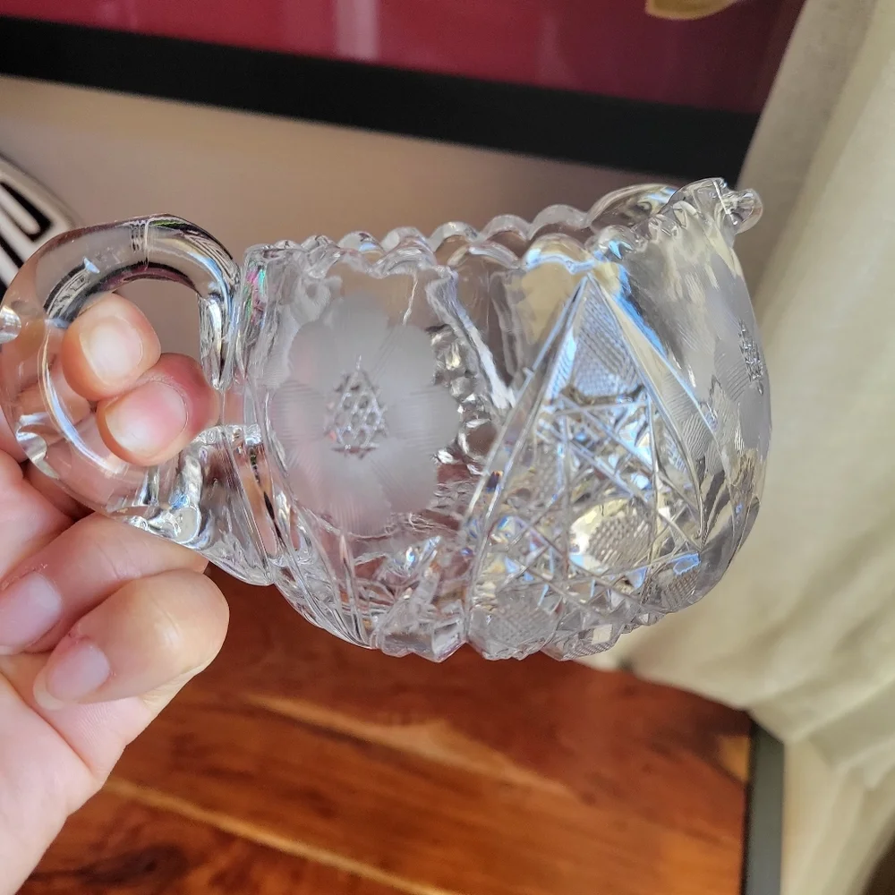 Vintage Crystal Creamer/Pitcher Flower Design American Brilliant Cut Heavy - Picture 9 of 9
